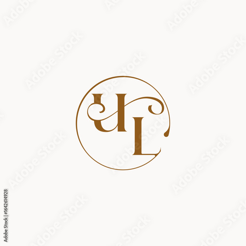 luxurius feeling with flow UL monogram elegant style letter circle fows wedding logo