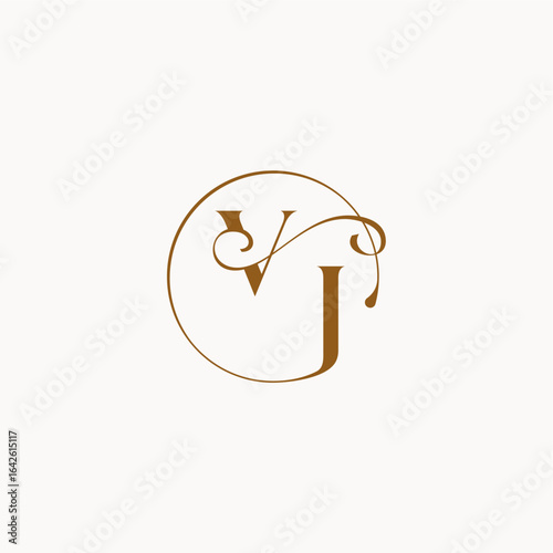 luxurius feeling with flow VJ monogram elegant style letter circle fows wedding logo