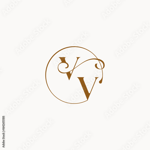 luxurius feeling with flow VV monogram elegant style letter circle fows wedding logo