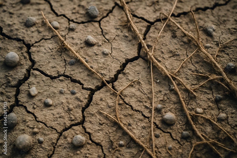 Fototapeta premium Cracked Mud Macro with Roots