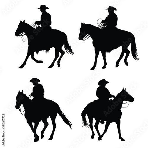 vector illustration of cutting horse silhouette set, Black & White silhouette set