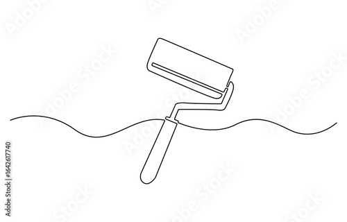 Continuous line drawing of Painting Service Icon. Hand drawn symbol vector illustration. Minimalist design with thin blue and red lines.