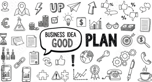 Business plan idea concept good strategy marketing finance doodle illustration