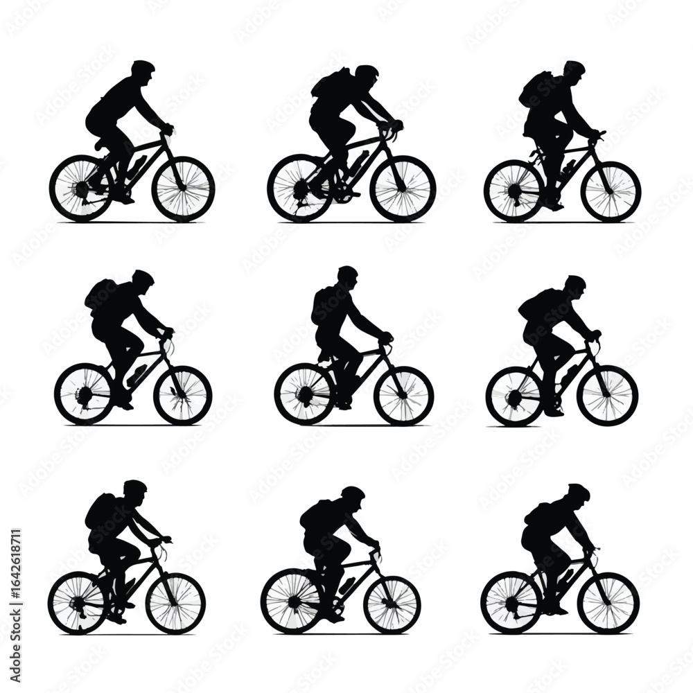 Obraz premium vector illustration of cycling silhouette set, Black & White silhouette set