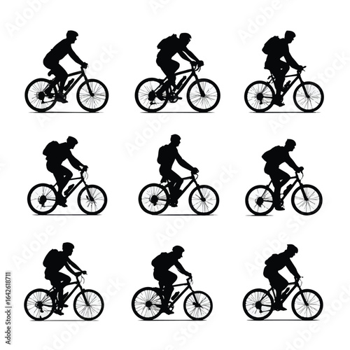 vector illustration of cycling silhouette set, Black & White silhouette set