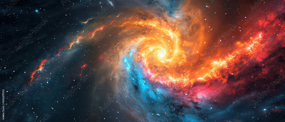 Fototapeta premium Vibrant Spiraling Rainbow Galaxy Being Pulled into a Dark Cosmic Black Hole in Deep Space