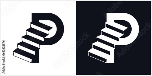 stairs with P initial icon vector concept logo design