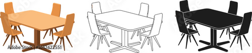 Dining table and chairs set furniture home decor illustration