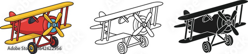 Cartoon biplane vector illustration toy airplane drawing art