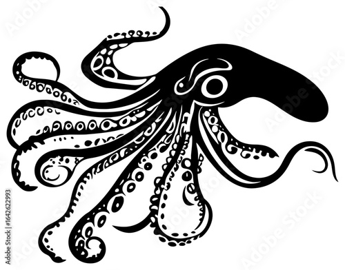 Squid seafood animals silhouette