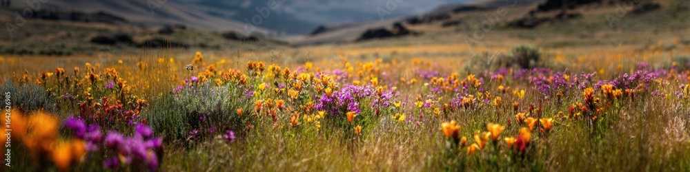Obraz premium High-Quality Mountain Meadow with Wildflowers and Rolling Hills Authentic Seasonal Landscape for Millennial Travel and Outdoor Lifestyle Marketing Content