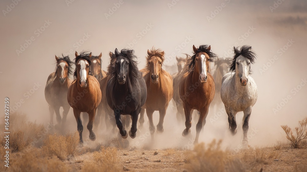Obraz premium Horses galloping through desert