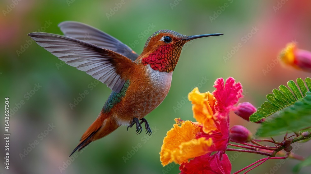 Fototapeta premium Hummingbird near flowers