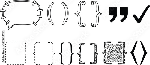 Vector set of brackets braces speech bubble checkmark quotation