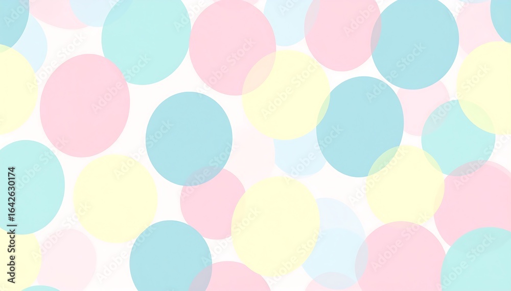 Gentle abstract background of overlapping pastel polka dots. A cheerful and soft pattern with pink, blue, and yellow circles. Gentle abstract background of overlapping pastel polka dots. A cheerful and soft pattern with pink, blue, and yellow circles.