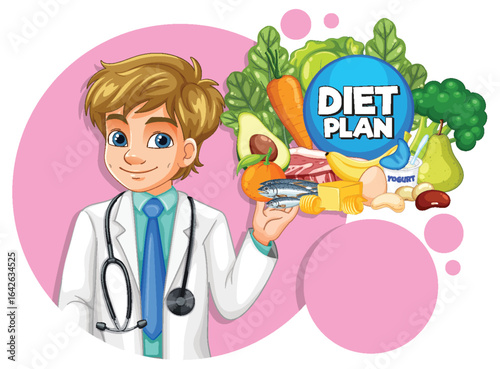 Young Nutritionist Presenting Healthy Diet Plan Illustration
