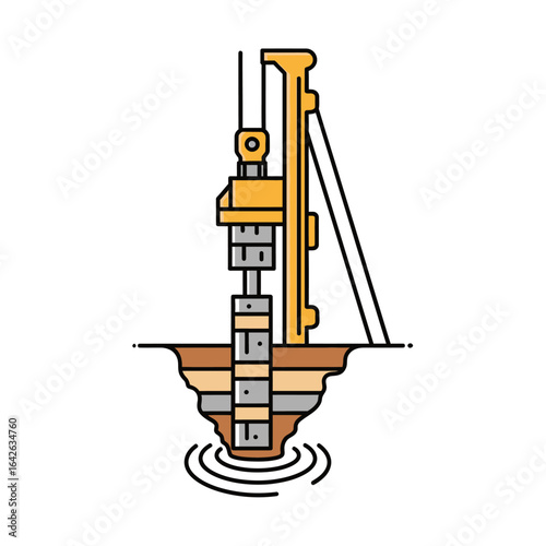 Geotechnical investigation vector illustration shows a drilling rig performing soil sampling to determine subsurface conditions for construction or environmental assessment, isolated.