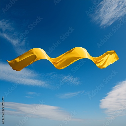 Yellow silk flying in the sky, Bank Mandiri logo