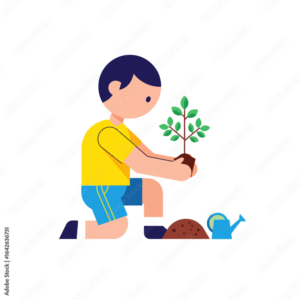 boy watering plant boy watering plant