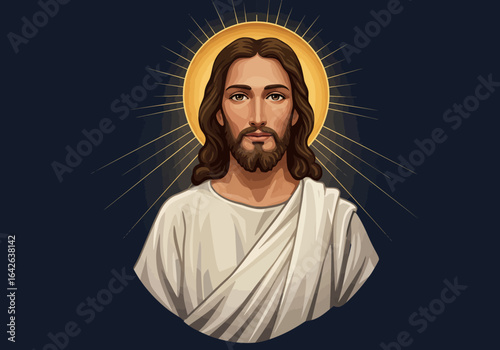 Jesus Christ Portrait with Halo and White Robe.