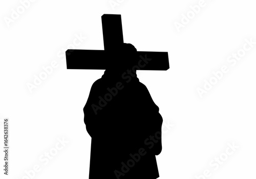 Silhouette of a Person Carrying a Cross.
