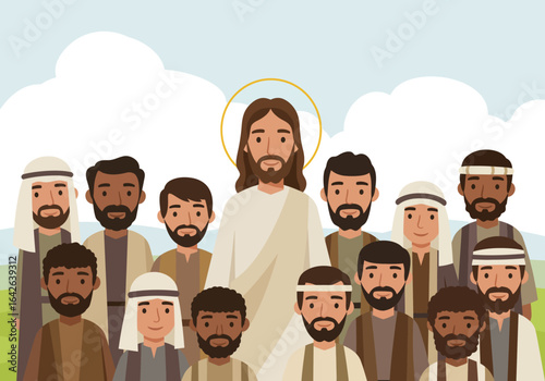 Jesus Christ and the Twelve Apostles Illustration.