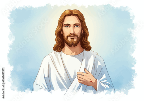 Illustration of Jesus Christ with Brown Hair and Beard.