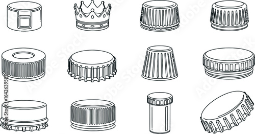 Bottle cap types vector illustration design collection set