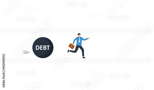 Debt Crisis Concept Businessman running from debt bomb towards a hole,, debt problem, economic collapse, business strategy, financial planning, risk management, economic recession, market crash,