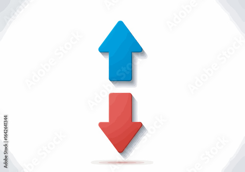 Two opposing arrows, blue upward and red downward, signifying contrast or change.