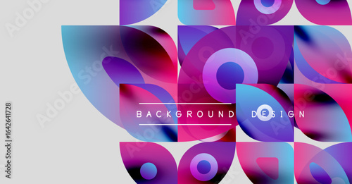 Abstract vibrant shapes overlap. Purple, blue hues dominate design. Modern background suggests creativity, innovation.