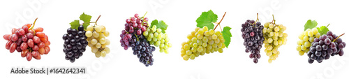 Red and white wine with bunches of grapes isolate on transparent background