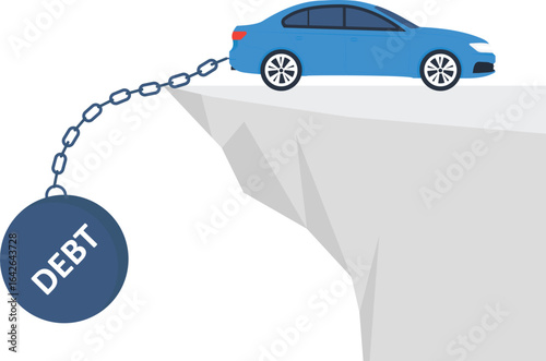 Car on the Edge: Debt Burden Concept, Financial Crisis, Risk and Danger, Conceptual Design,, danger concept, financial trouble, debt problem, economic crisis, car on, conceptual design, debt symbol,
