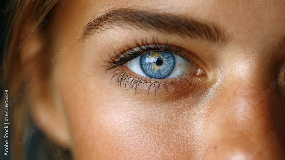 Obraz premium Close-Up of Blue Eye with Earth Reflection Capturing Global Vision and Human Connection