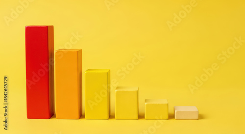 Downward Trend Analysis A Bar Graph Depicting Declining Performance and Negative Growth with Colorful Blocks on a Yellow Background Indicating Economic Downturn
