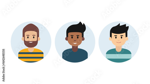 Set of humorous cartoon vector icons featuring business people, couples, and families, vector art icon illustration clipart on white background.