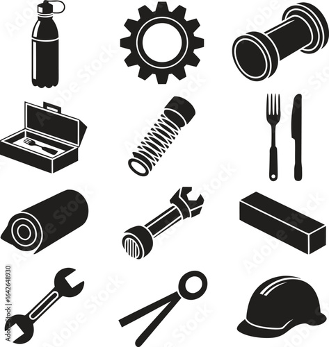 Silhouette Metal and Stainless Steel Products Icons – Industrial, Construction Vector Illustration