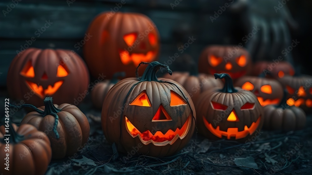 Fototapeta premium halloween pumpkin on a pumpkin