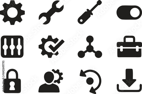 Silhouette Settings and Configuration Icons – Gear, Tools, and Adjustment Vector Set