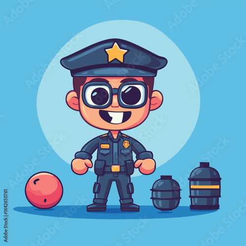 Cartoon   characters - police control - bomb , vector style simple color