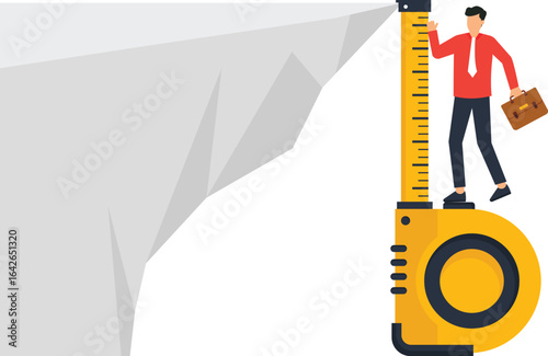 Measuring Concept: Businessman on Tape Measure with Geometric Shape, Business and Measurement,, measuring tool, business man, measurement concept, business success, confident man, office worker