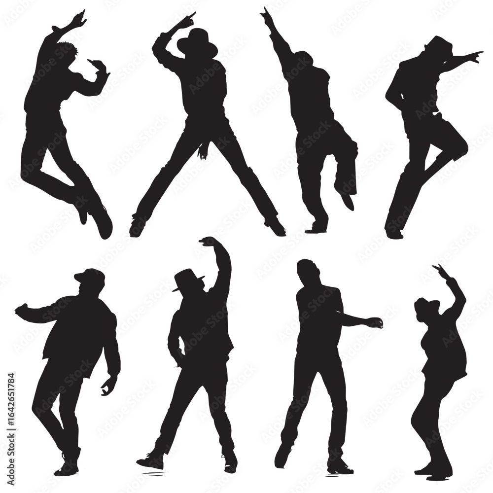 Fototapeta premium vector illustration of dancing man silhouette set, Black & White silhouette set 