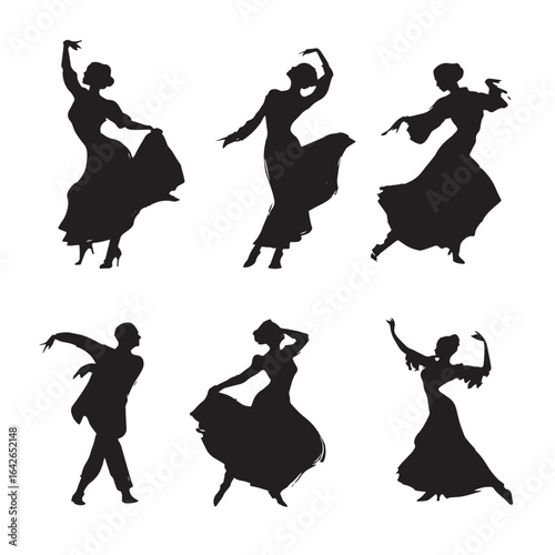 vector illustration of dancing silhouette set, Black & White silhouette set 