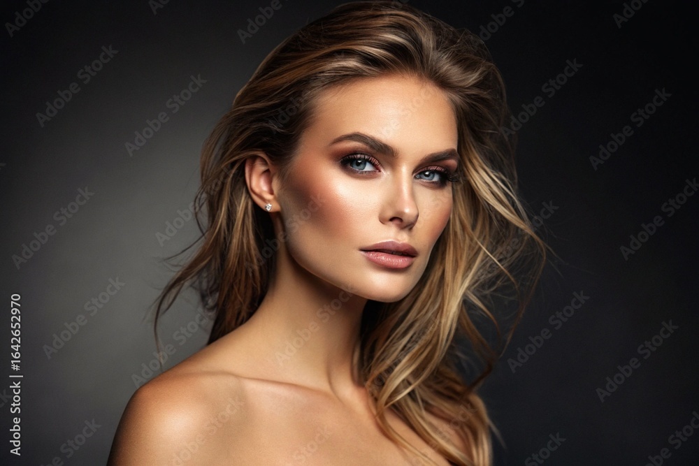Naklejka premium Close-up portrait of a supermodel woman in an attractive pose 