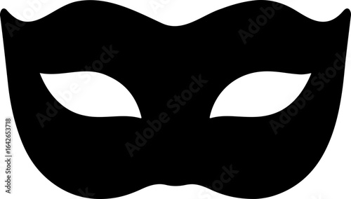 A simple black masquerade mask with eye holes isolated on a white background for festive occasions