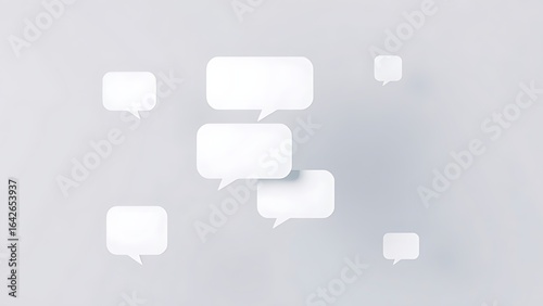 Modern feedback concept with floating speech bubble shapes on a soft gradient background.