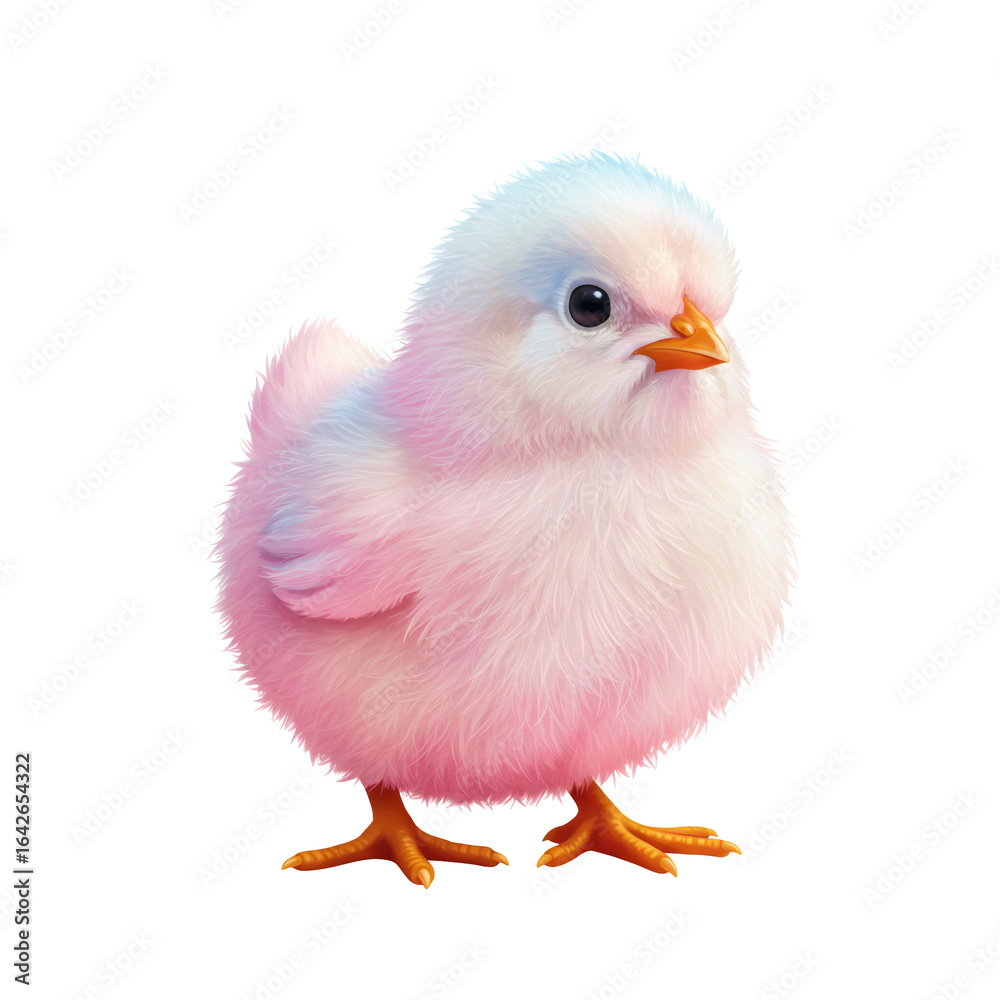 Fototapeta premium Pastel Pink Chick Illustration with Fluffy Feathers on Transparent Background