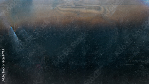 Blur distressed display. Grunge scratch flare. Dirty foil glow on dark gray crashed screen abstract texture. Black damaged old background.