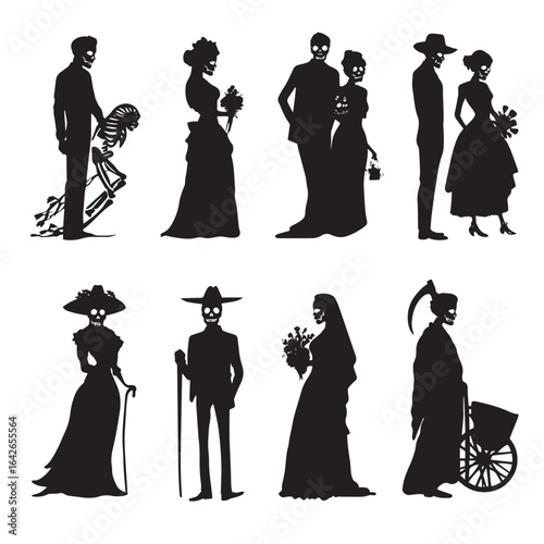 Wallpaper Mural vector illustration of day of the dead silhouette set, Black & White silhouette set  Torontodigital.ca