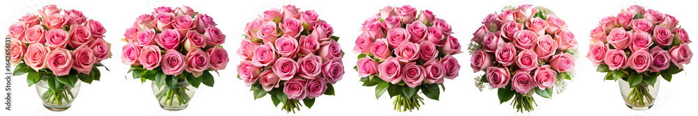 Pink Rose Bouquet Variations, Isolated on Transparent Background, Floral Arrangement, Wedding Flowers, Roses, Bouquet, Pink